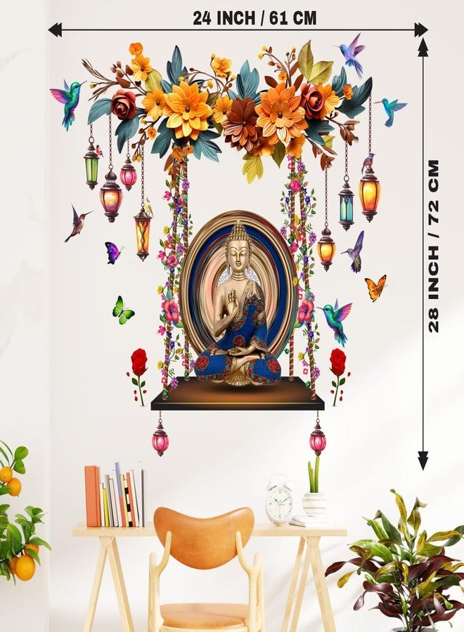 DivineDesigns ملصق حائط من تصميمات ديفاين ديزاينز، بتصميم بوذا الأزرق والفراشات والزهور - Image 3